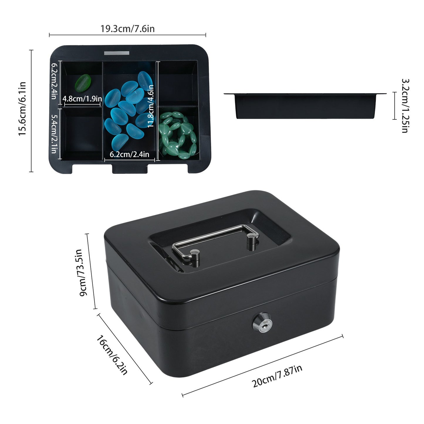 Secure Cash Box with Detachable Tray & 2 Keys - Money, Coin, Receipts & Valuables Safe for Small Business
