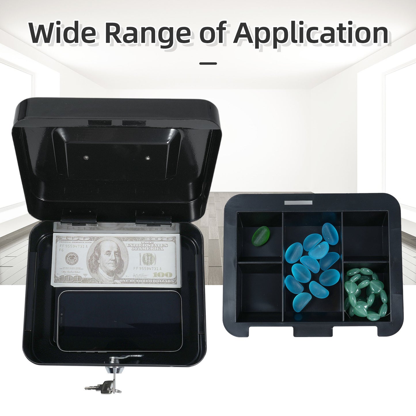 Secure Cash Box with Detachable Tray & 2 Keys - Money, Coin, Receipts & Valuables Safe for Small Business