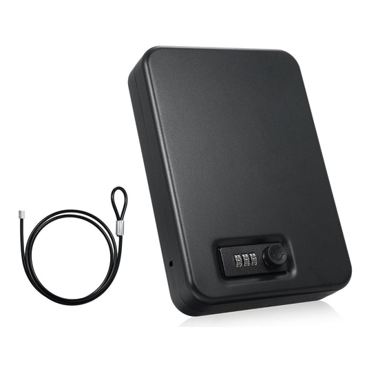 Portable Safe Box with 3-Digit Lock & 3Ft Steel Cable, Anti-Scratch Foam Interior for Valuables & Travel Storage