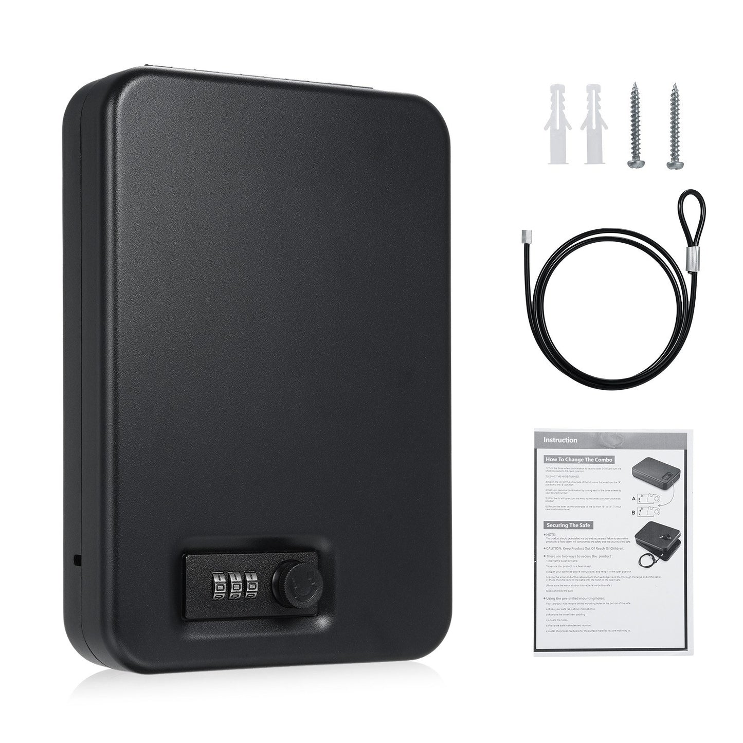 Portable Safe Box with 3-Digit Lock & 3Ft Steel Cable, Anti-Scratch Foam Interior for Valuables & Travel Storage