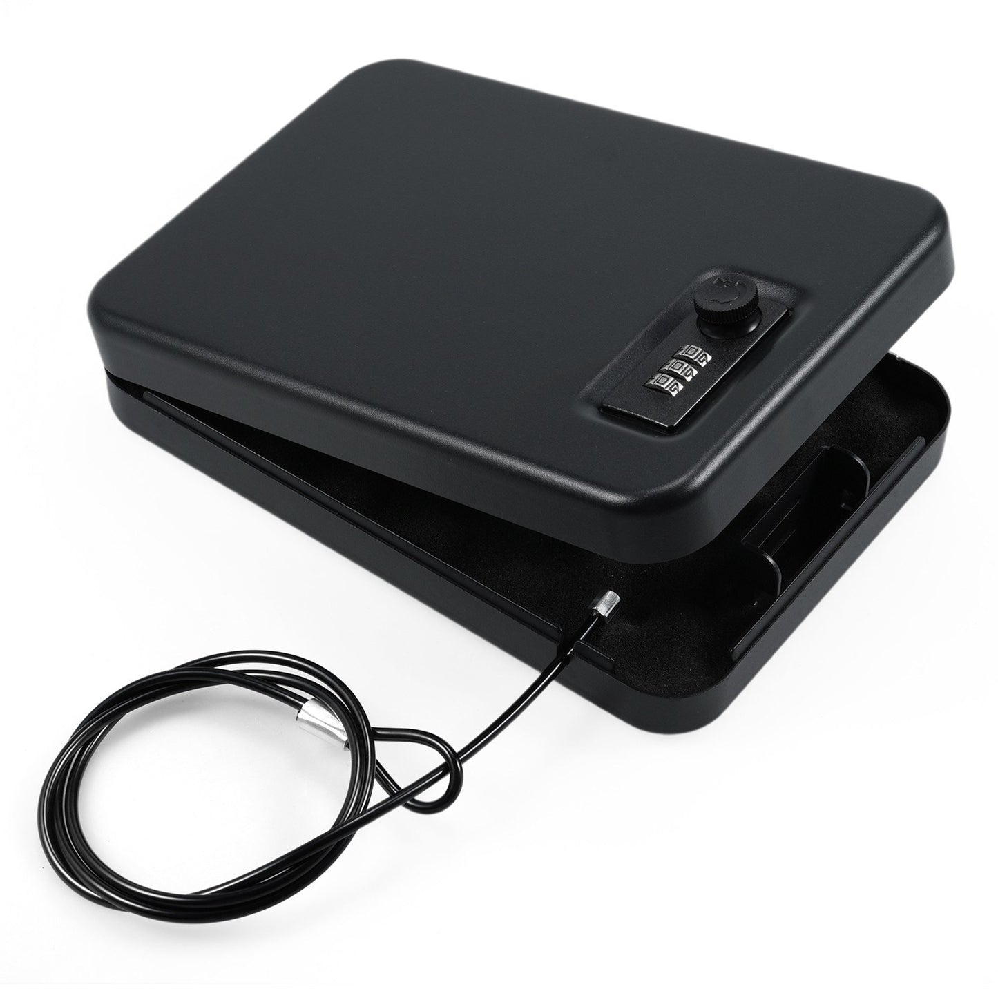 Portable Safe Box with 3-Digit Lock & 3Ft Steel Cable, Anti-Scratch Foam Interior for Valuables & Travel Storage