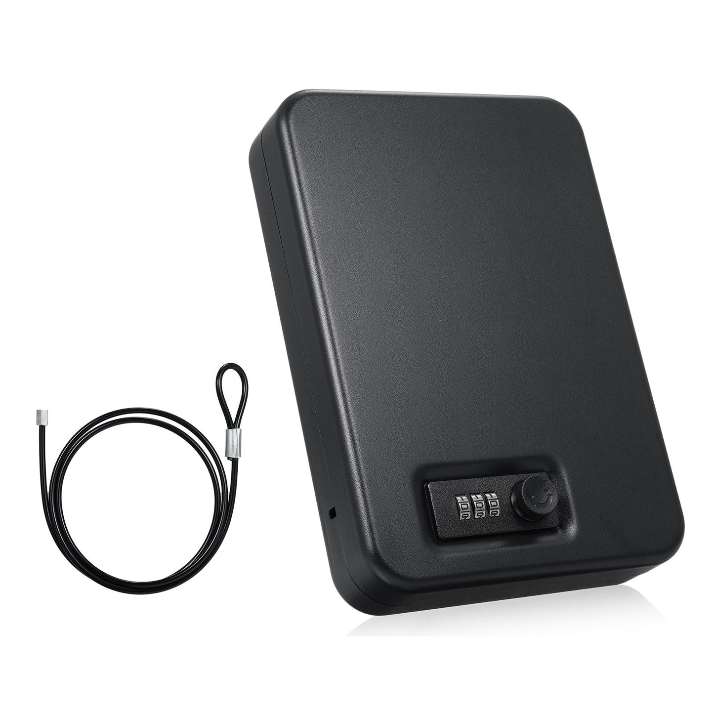 Portable Safe Box with 3-Digit Lock & 3Ft Steel Cable, Anti-Scratch Foam Interior for Valuables & Travel Storage