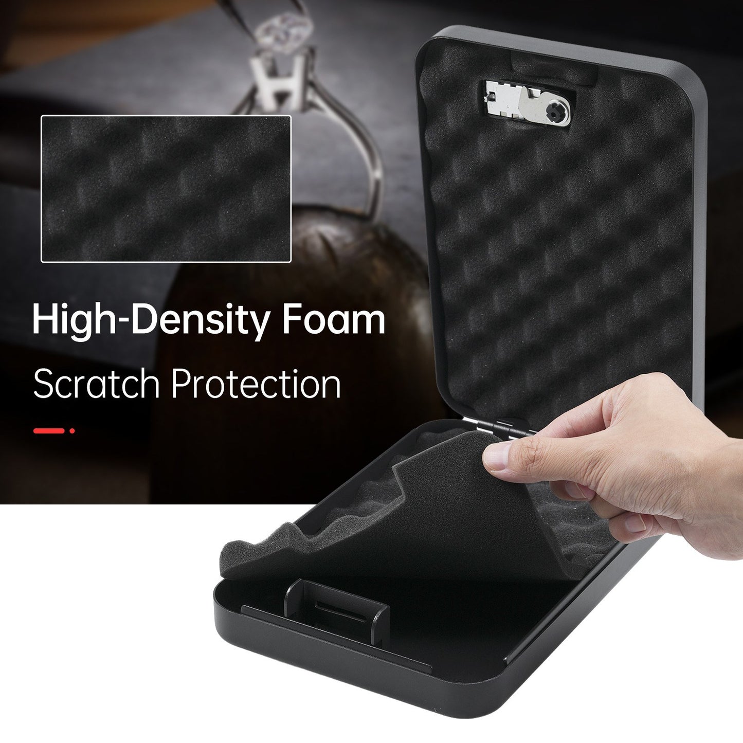 Portable Safe Box with 3-Digit Lock & 3Ft Steel Cable, Anti-Scratch Foam Interior for Valuables & Travel Storage