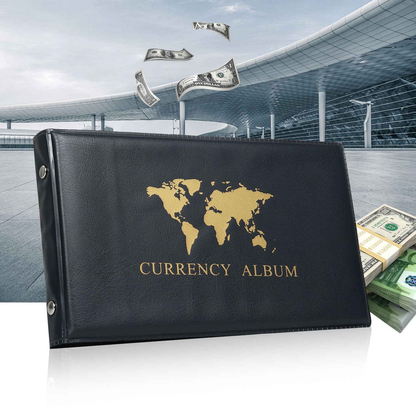 Currency Collecting Album with 40 Pockets - PU Leather Hard Cover Storage Book for Banknotes, Trading Cards, Stamps, Tickets - Double-Sided Pages