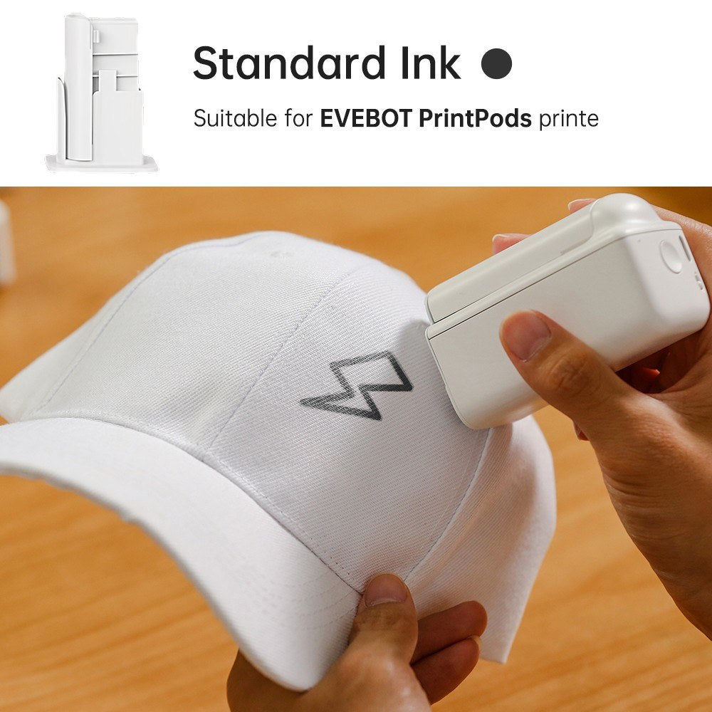 EVEBOT PrintPods Handheld Printer & Ink Cartridges - Portable Inkjet Printer for Multi-Surface & Skin-Friendly Printing