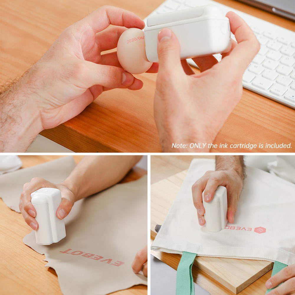 EVEBOT PrintPods Handheld Printer & Ink Cartridges - Portable Inkjet Printer for Multi-Surface & Skin-Friendly Printing