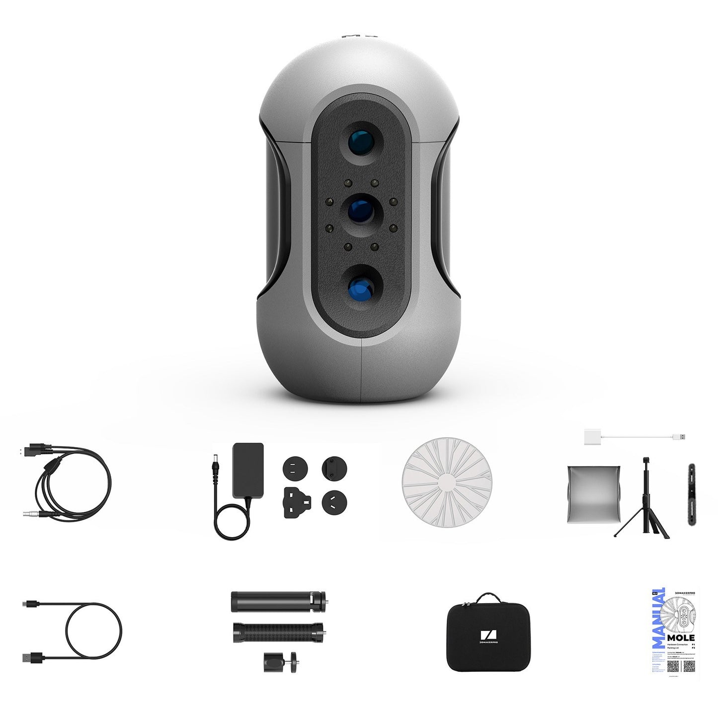 3DMakerpro Mole Handheld 3D Scanner - 0.05mm Precision, 0.1mm Resolution, 10FPS, Compatible with Windows & MacOS (Luxury Edition)