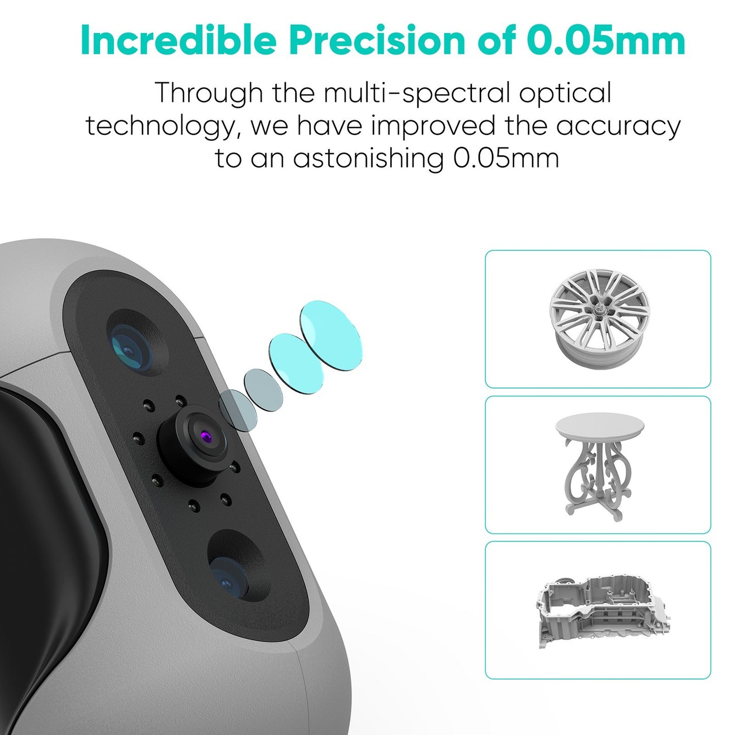 3DMakerpro Mole Handheld 3D Scanner - 0.05mm Precision, 0.1mm Resolution, 10FPS, Compatible with Windows & MacOS (Luxury Edition)