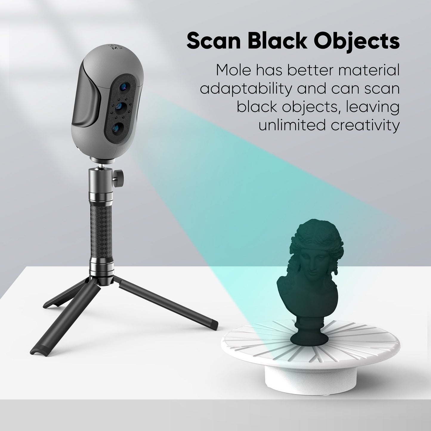 3DMakerpro Mole Handheld 3D Scanner - 0.05mm Precision, 0.1mm Resolution, 10FPS, Compatible with Windows & MacOS (Luxury Edition)