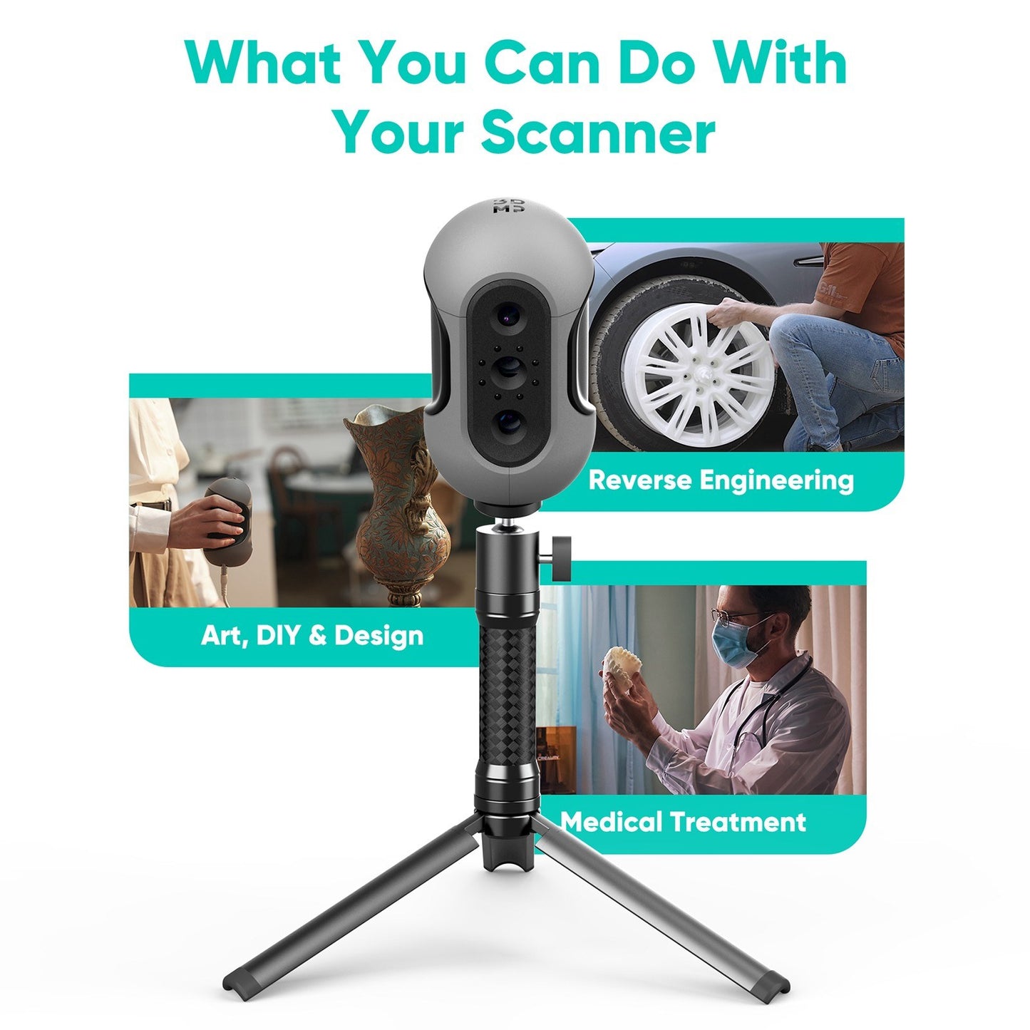 3DMakerpro Mole Handheld 3D Scanner - 0.05mm Precision, 0.1mm Resolution, 10FPS, Compatible with Windows & MacOS (Luxury Edition)