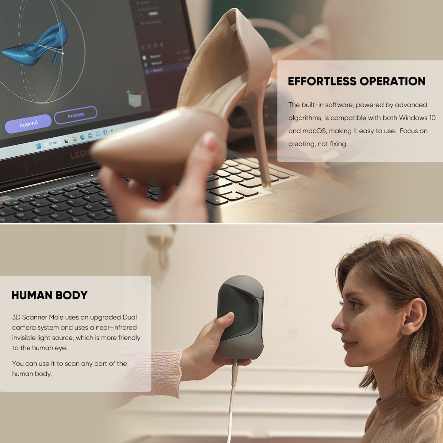 3DMakerpro Mole Handheld 3D Scanner - 0.05mm Precision, 0.1mm Resolution, 10FPS, Compatible with Windows & MacOS (Luxury Edition)