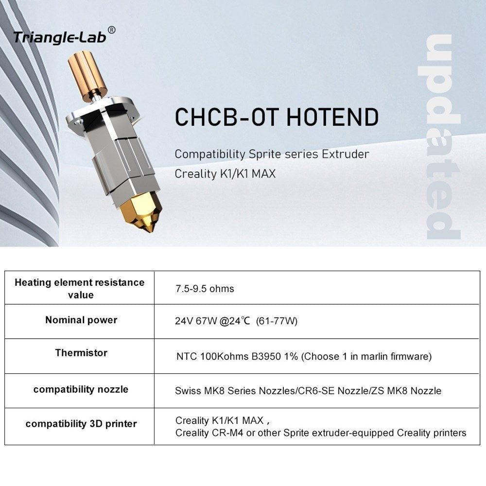 Trianglelab CHCB-OT Hotend Compatible with Creality K1/ K1 Max/ CR-M4, Sprite Extruder, High Flow Rate, MK8 Nozzle Compatible
