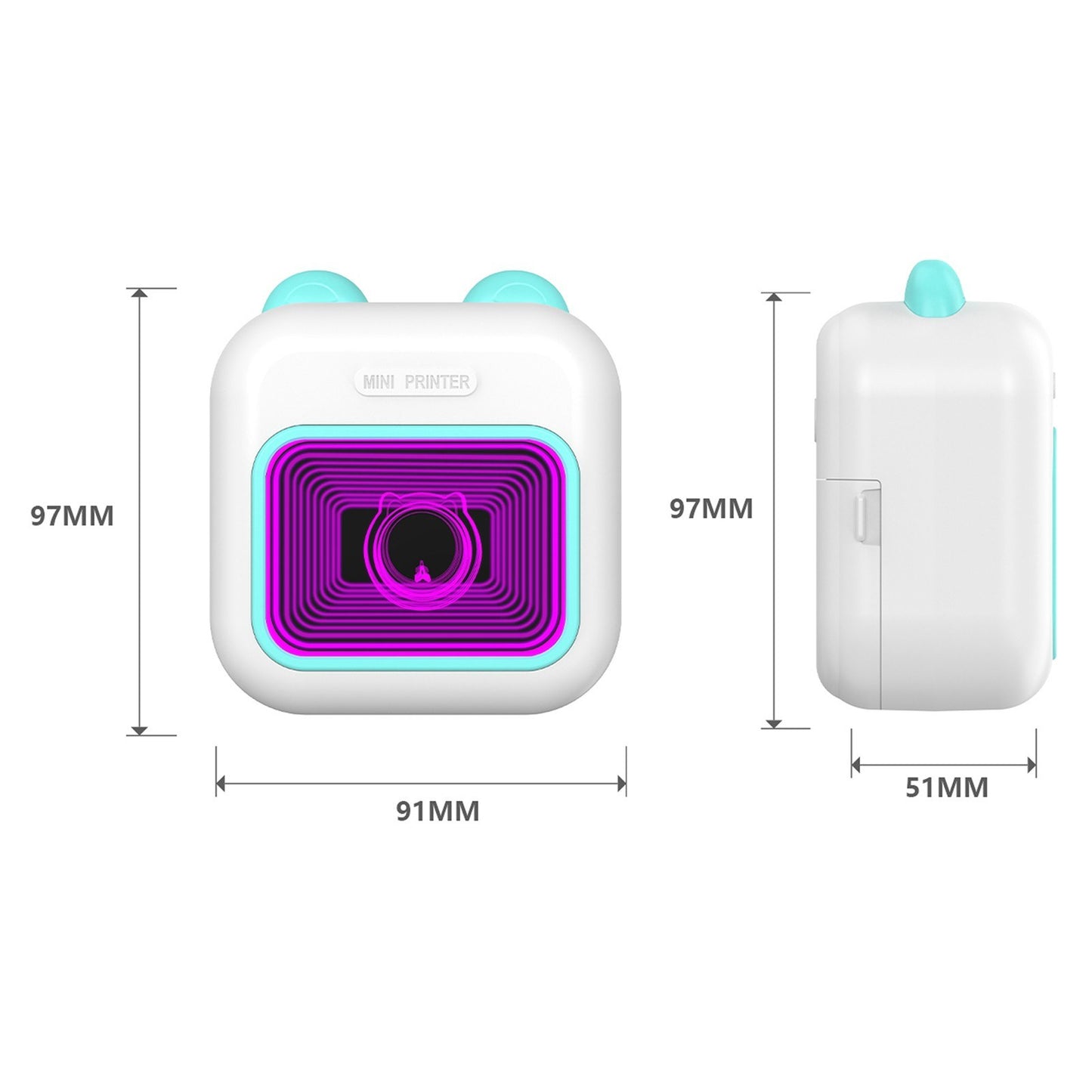 Portable Thermal Instant Photo Printer with 7-Color LED Light & Label Maker - Includes 1 Roll (57x25mm)