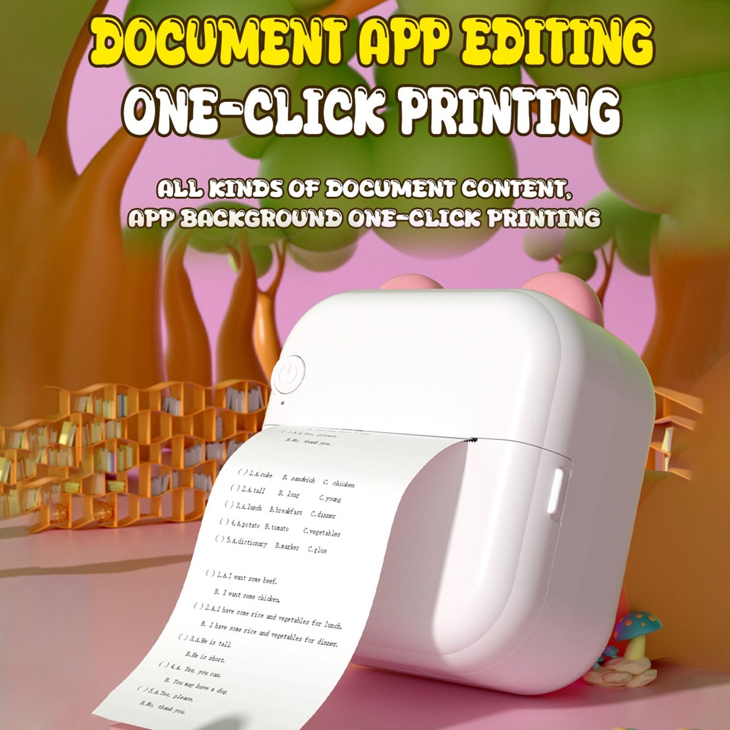 Portable Thermal Instant Photo Printer with 7-Color LED Light & Label Maker - Includes 1 Roll (57x25mm)