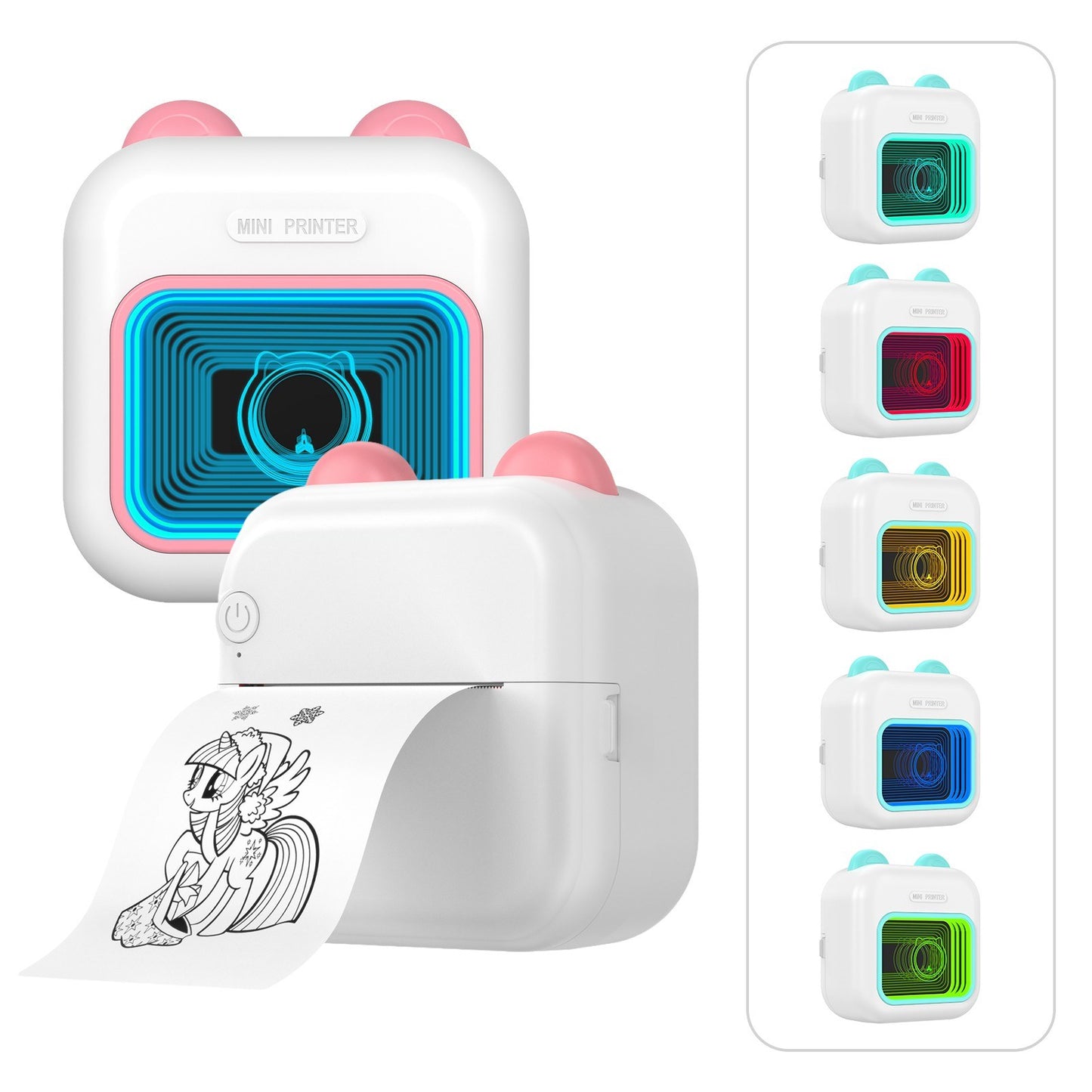 Portable Thermal Instant Photo Printer with 7-Color LED Light & Label Maker - Includes 1 Roll (57x25mm)