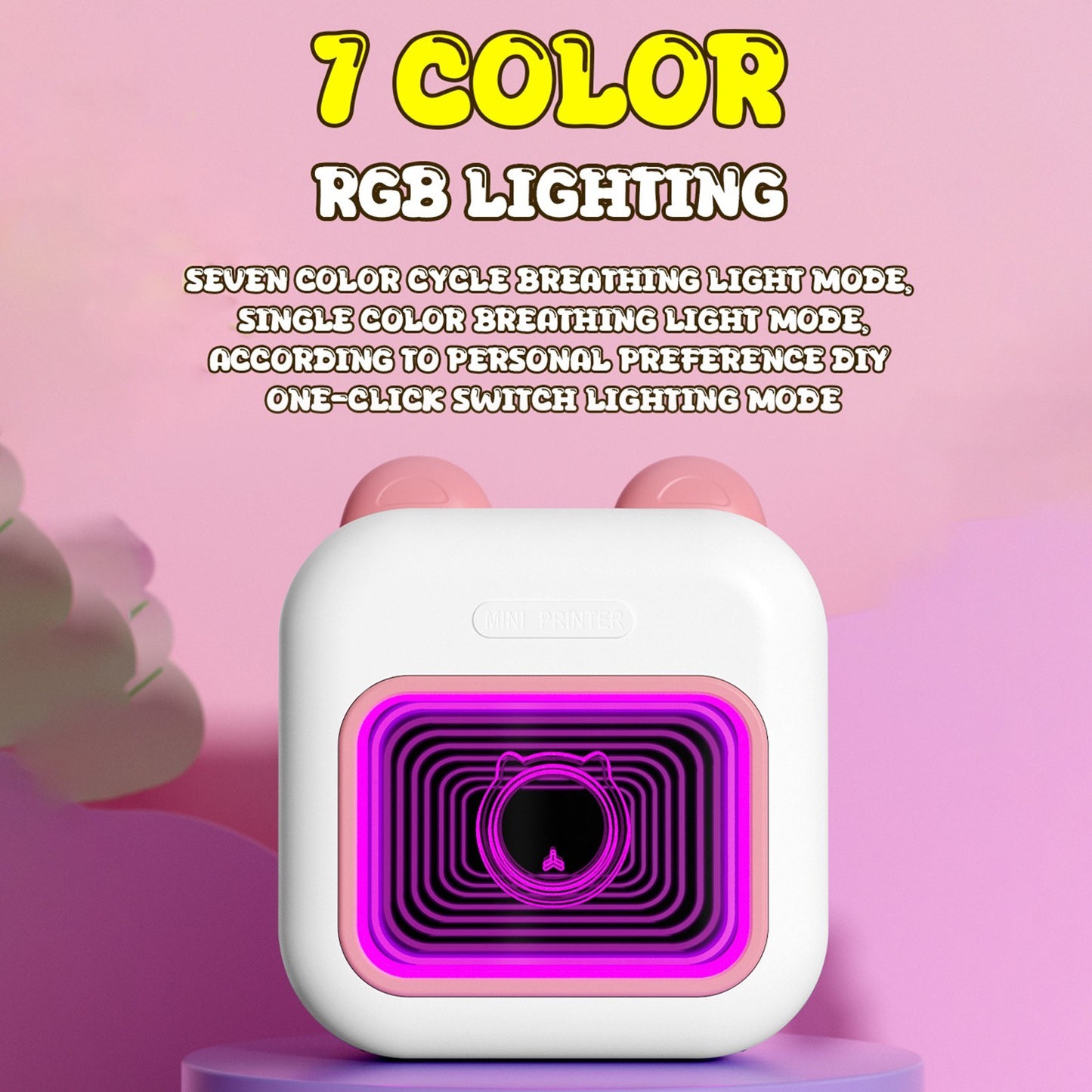 Portable Thermal Instant Photo Printer with 7-Color LED Light & Label Maker - Includes 1 Roll (57x25mm)