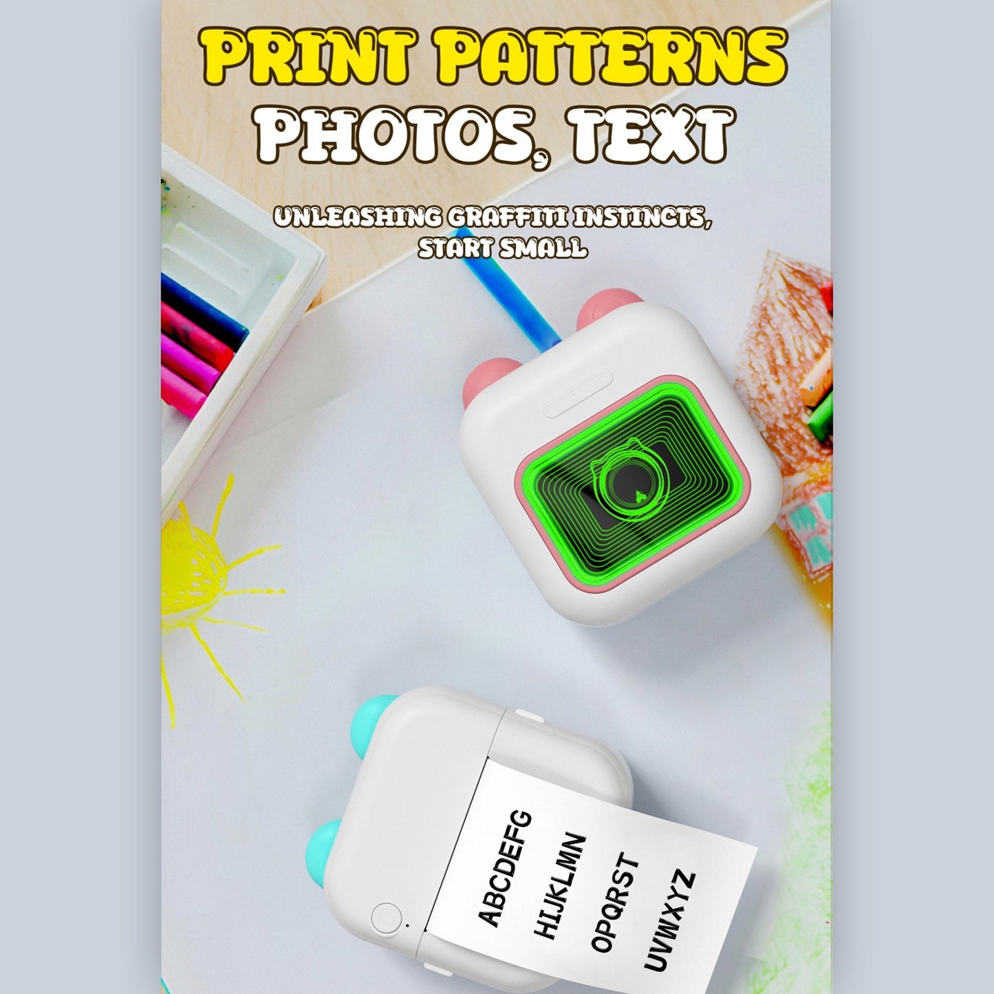 Portable Thermal Instant Photo Printer with 7-Color LED Light & Label Maker - Includes 1 Roll (57x25mm)