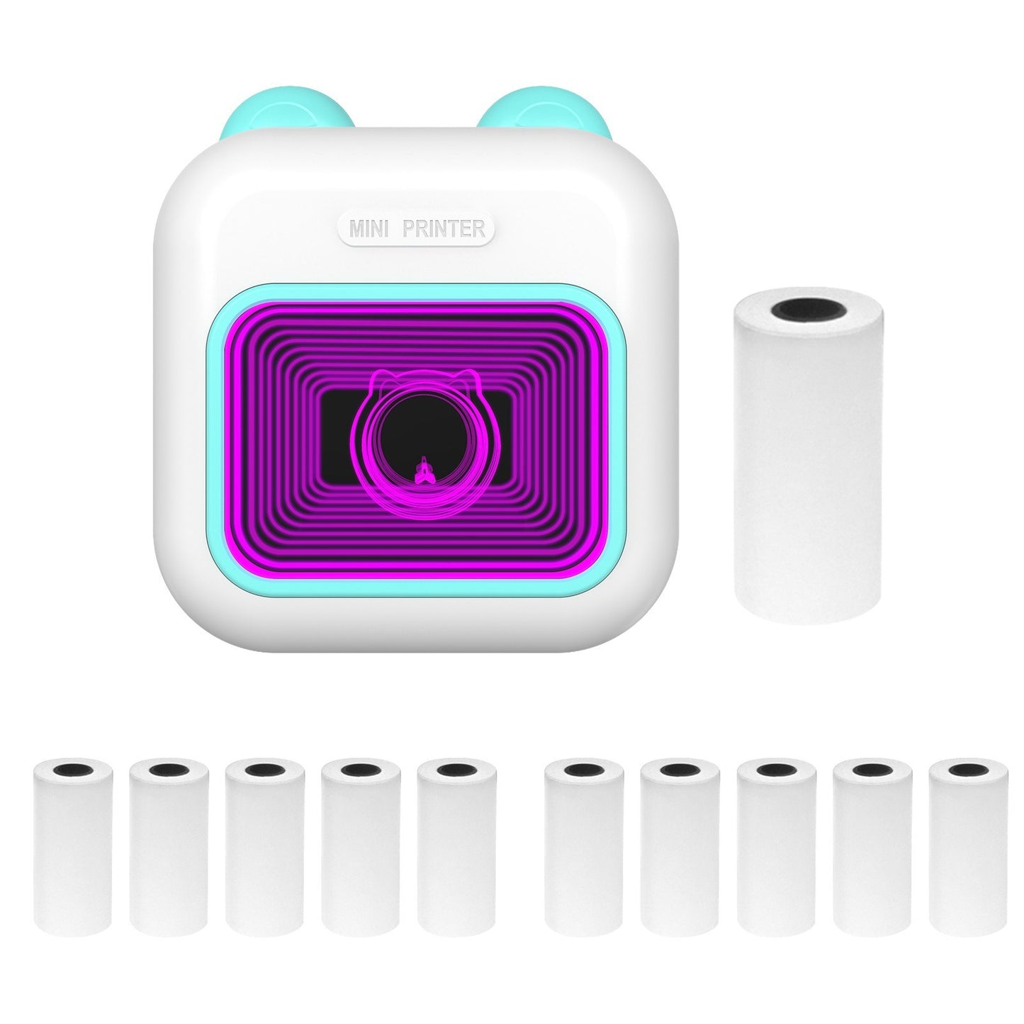 Portable Thermal Instant Photo Printer with 7-Color LED Light & Label Maker - Includes 1 Roll (57x25mm)