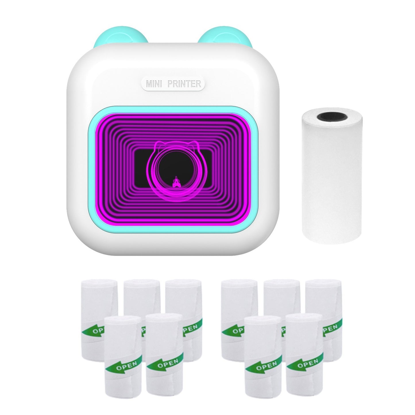 Portable Thermal Instant Photo Printer with 7-Color LED Light & Label Maker - Includes 1 Roll (57x25mm)