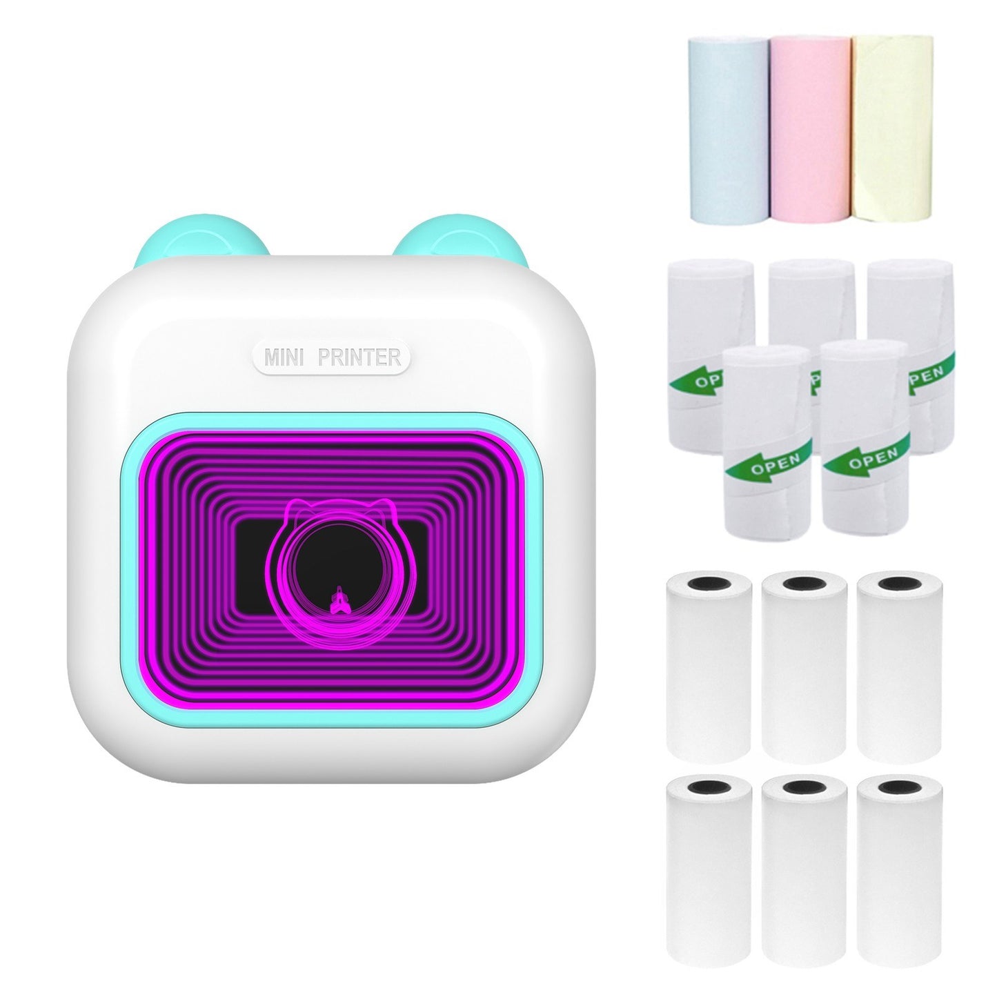 Portable Thermal Instant Photo Printer with 7-Color LED Light & Label Maker - Includes 1 Roll (57x25mm)