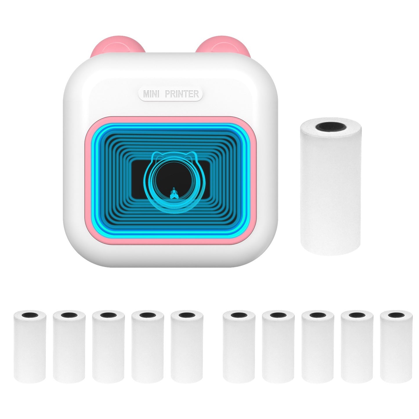 Portable Thermal Instant Photo Printer with 7-Color LED Light & Label Maker - Includes 1 Roll (57x25mm)