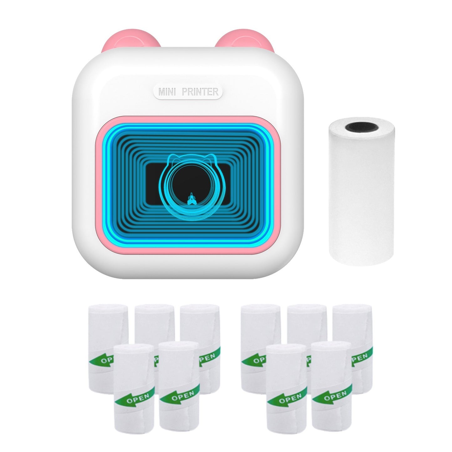 Portable Thermal Instant Photo Printer with 7-Color LED Light & Label Maker - Includes 1 Roll (57x25mm)