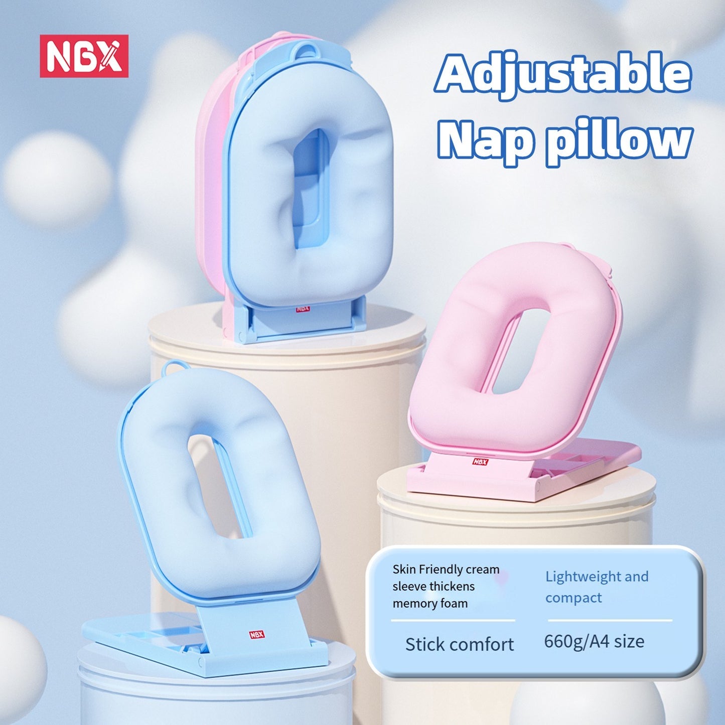 Adjustable NBX Nap Pillow: Ergonomic Desk Headrest with Detachable Pillowcase for Office and Student Use