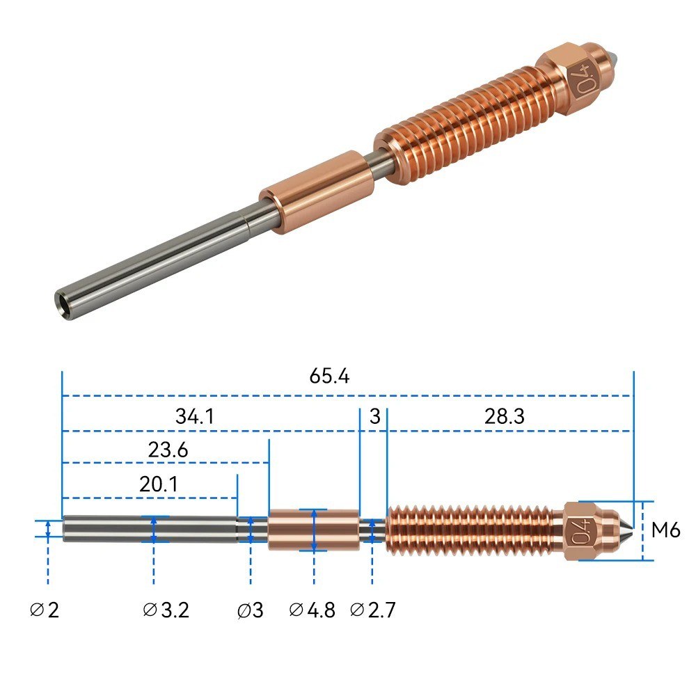 High-Speed 2PCS 0.4mm High Flow Nozzle Set: Copper Alloy & Hardened Steel