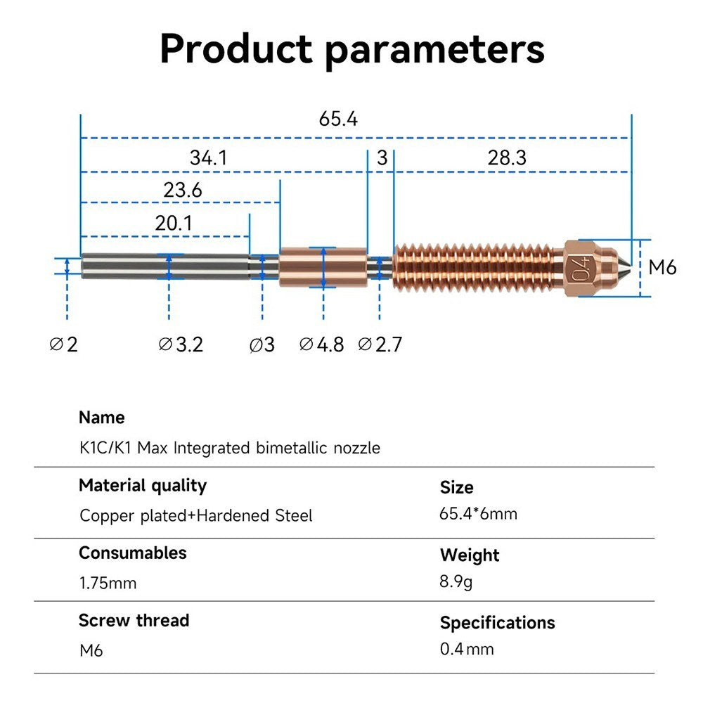 High-Speed 2PCS 0.4mm High Flow Nozzle Set: Copper Alloy & Hardened Steel