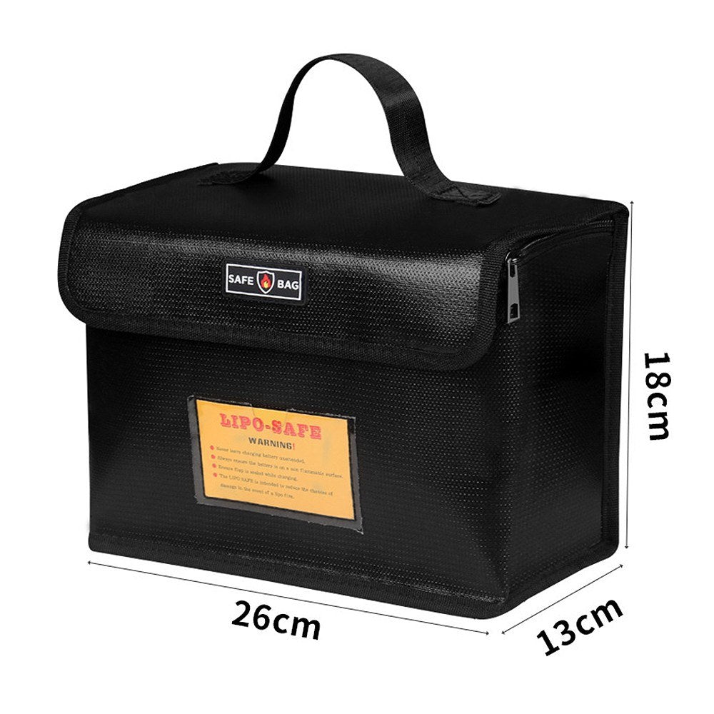 Fireproof Waterproof Lipo Battery Safe Bag with Invisible Charging Port & Mesh Pocket - 25.5x18x12cm