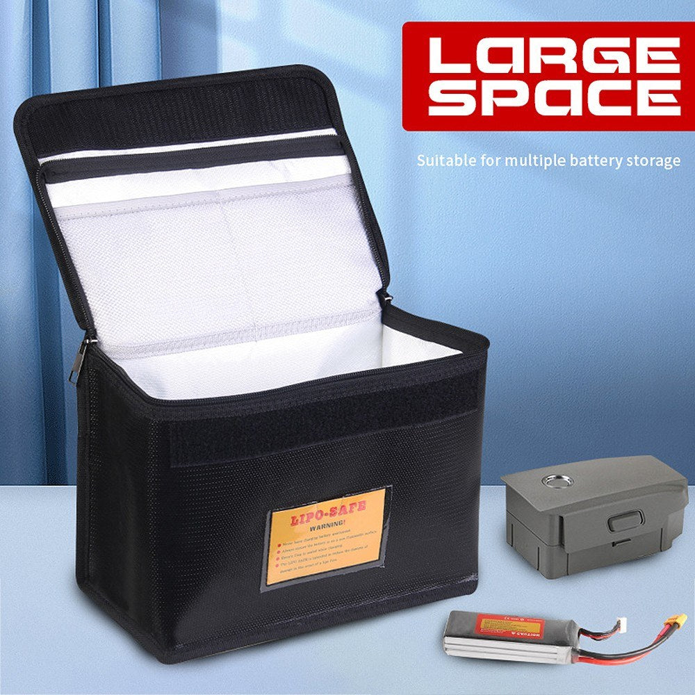 Fireproof Waterproof Lipo Battery Safe Bag with Invisible Charging Port & Mesh Pocket - 25.5x18x12cm