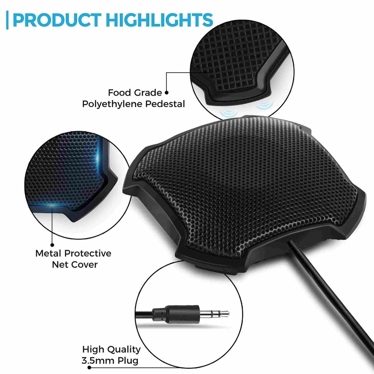 D13 360° Omnidirectional Desktop Conference Microphone | Plug & Play Condenser Mic with 3.5mm for PC