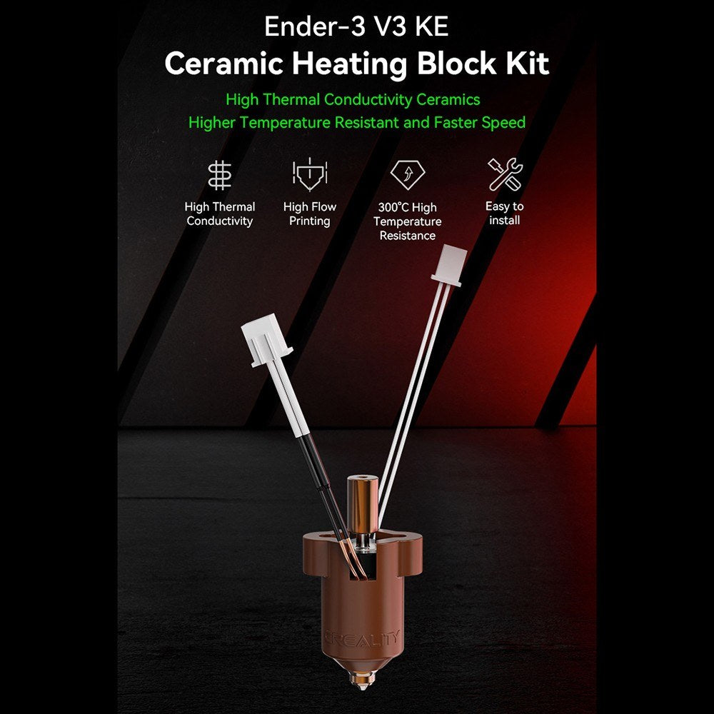 Creality Ceramic Heating Block Kit for Ender-3 V3 KE 3D Printer, 300°C High-Temp Resistant, 60W Fast Heat, Includes 2 Bimetal Nozzles