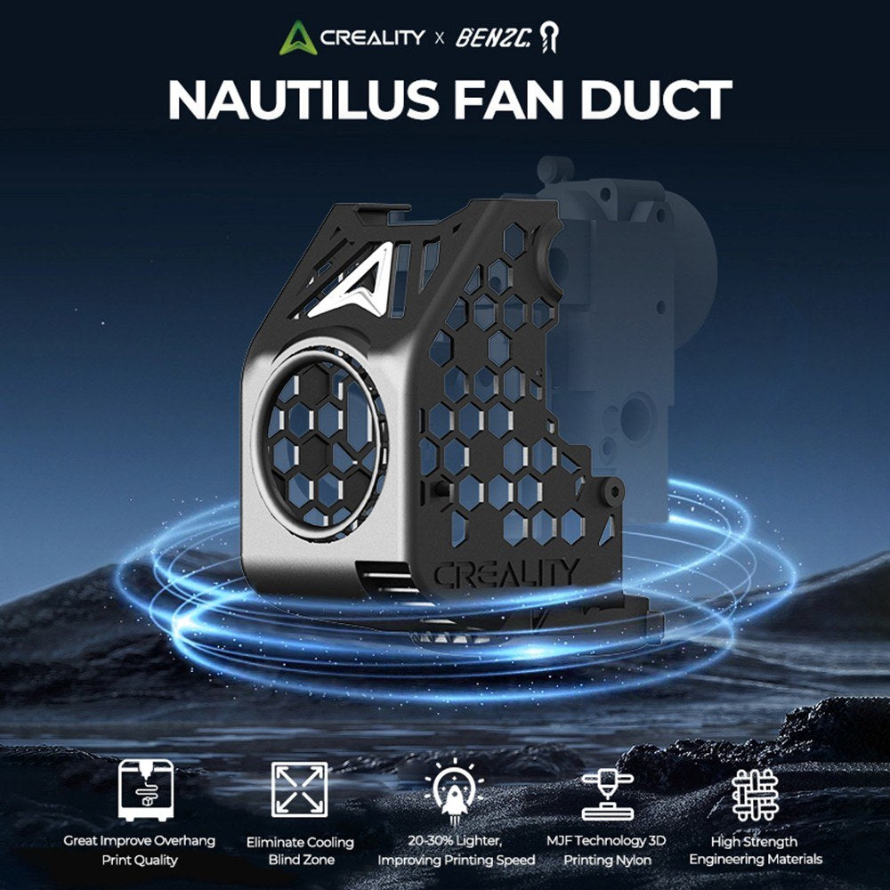 Creality x BEN2C NAUTILUS 360° Fan Duct for Enhanced Cooling, Print Quality & Durability – K1C/K1 SE 3D Printer Upgrade