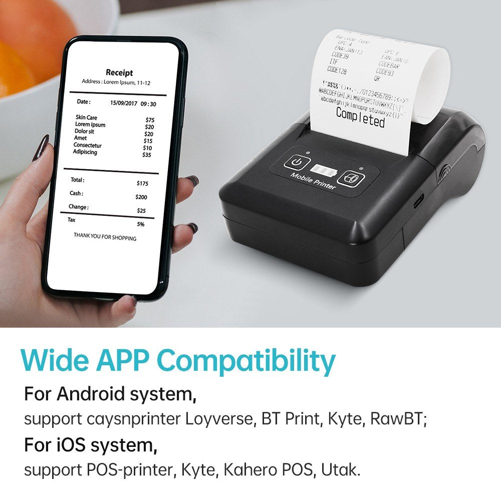 BISOFICE Portable Mini 58mm Wireless Thermal Printer, 2-inch BT+USB Receipt Printer with 57mm Paper for Restaurant, Sales, Retail, Small Business