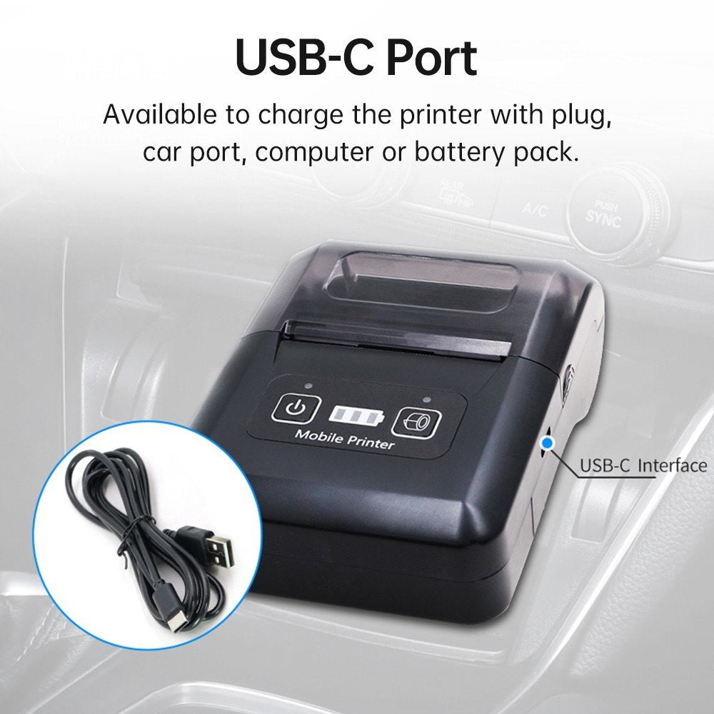BISOFICE Portable Mini 58mm Wireless Thermal Printer, 2-inch BT+USB Receipt Printer with 57mm Paper for Restaurant, Sales, Retail, Small Business
