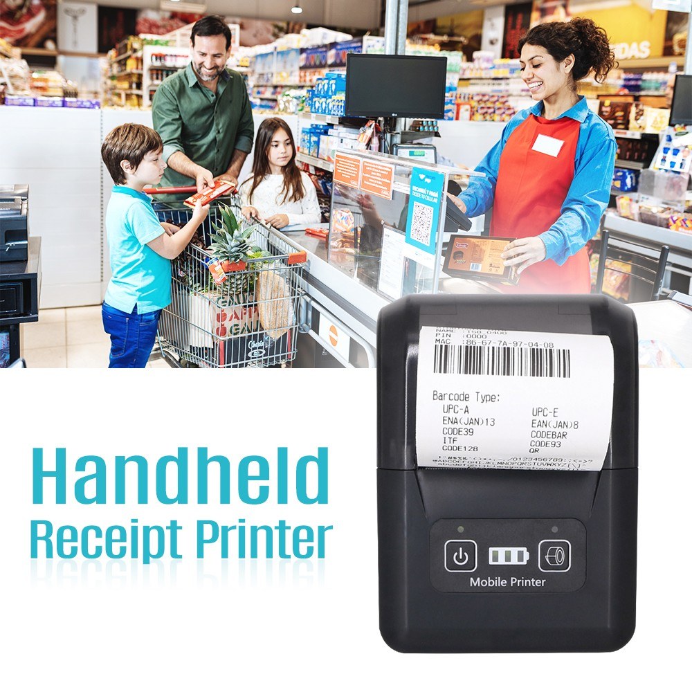 BISOFICE Portable Mini 58mm Wireless Thermal Printer, 2-inch BT+USB Receipt Printer with 57mm Paper for Restaurant, Sales, Retail, Small Business