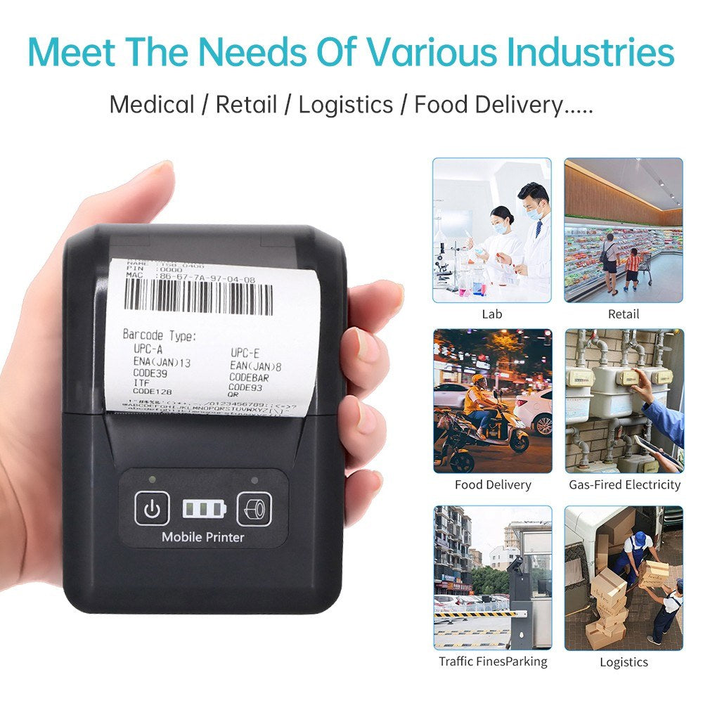 BISOFICE Portable Mini 58mm Wireless Thermal Printer, 2-inch BT+USB Receipt Printer with 57mm Paper for Restaurant, Sales, Retail, Small Business