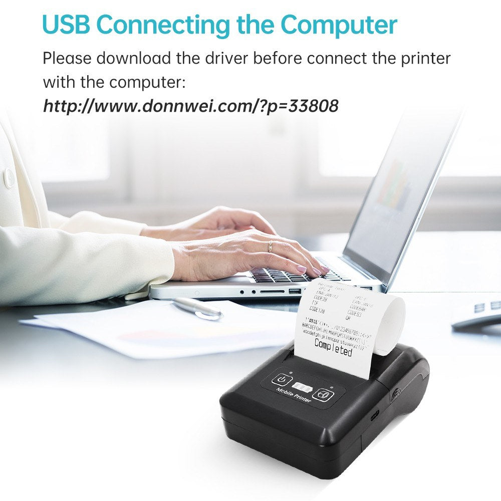 BISOFICE Portable Mini 58mm Wireless Thermal Printer, 2-inch BT+USB Receipt Printer with 57mm Paper for Restaurant, Sales, Retail, Small Business