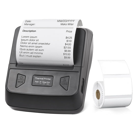 Portable Wireless Bluetooth 80mm Thermal Receipt & Label Printer with 1 Roll - Bisofice