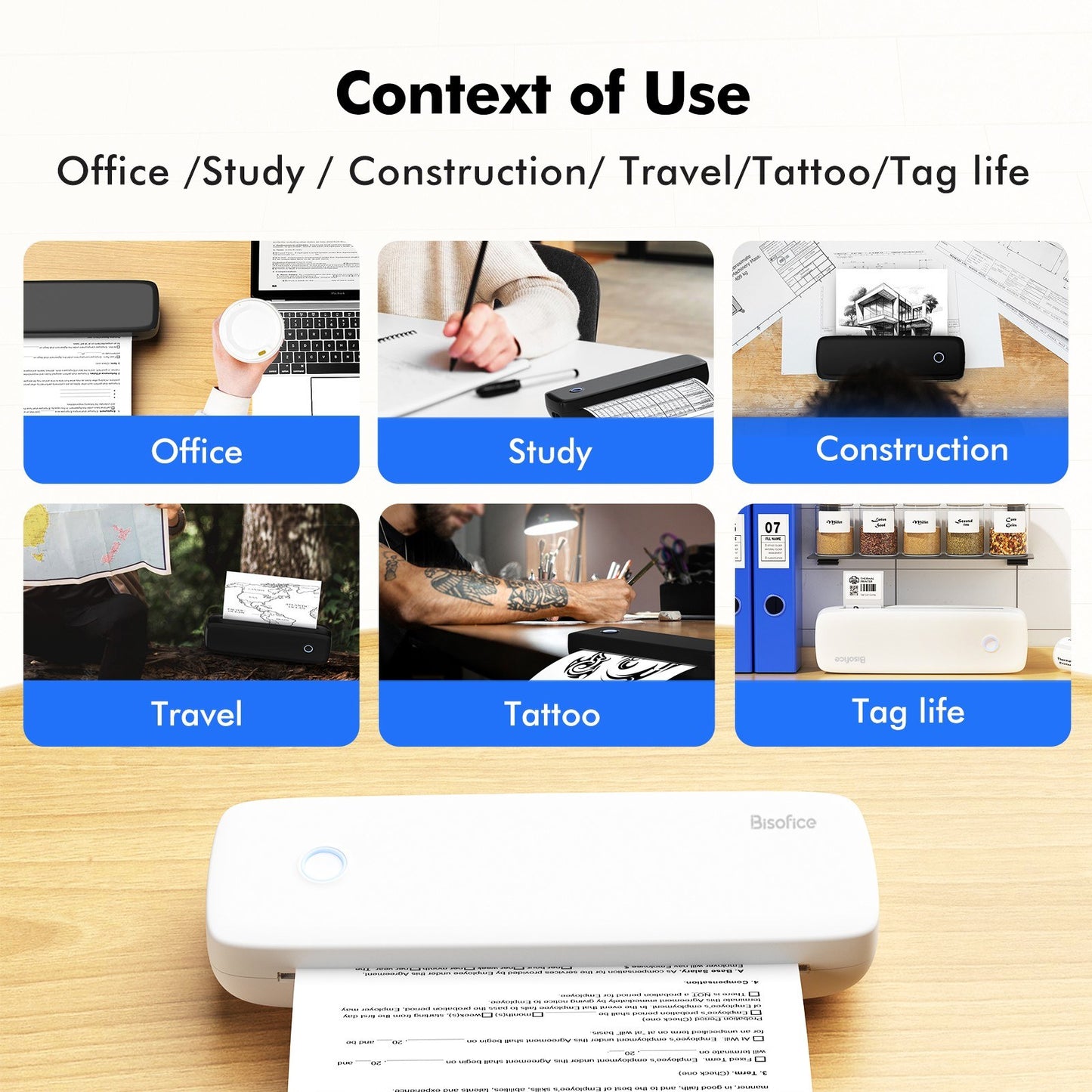 Bisofice A4 Inkless Thermal Printer with 1 Thermal Paper Roll for Documents & Photos