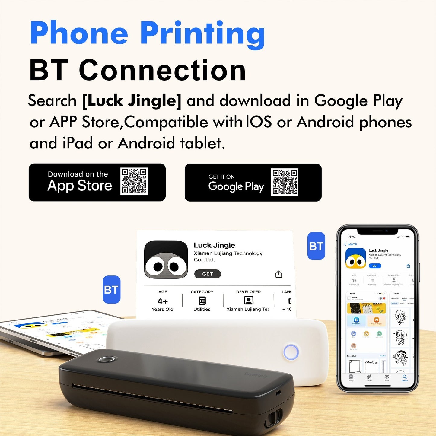 Bisofice A4 Inkless Thermal Printer with 1 Thermal Paper Roll for Documents & Photos