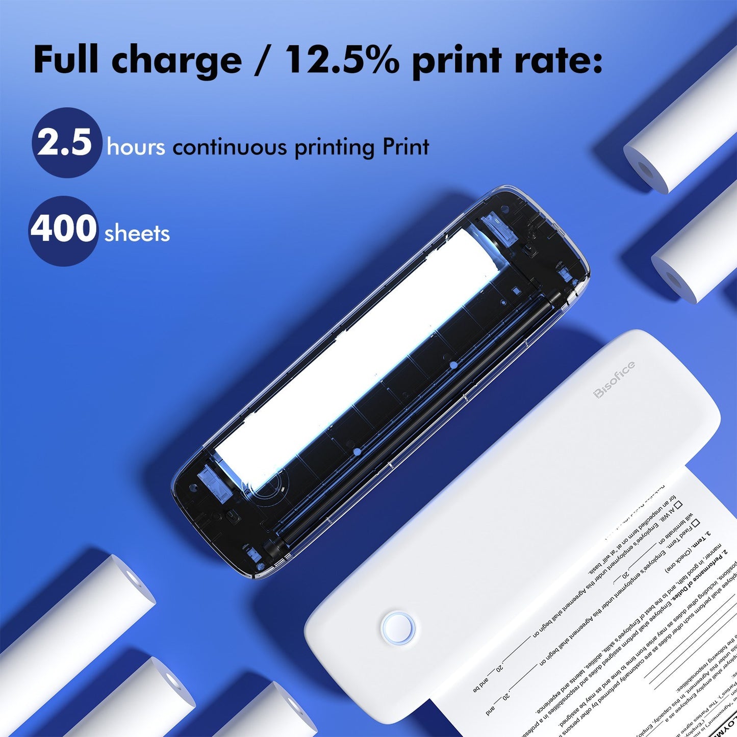 Bisofice A4 Inkless Thermal Printer with 1 Thermal Paper Roll for Documents & Photos