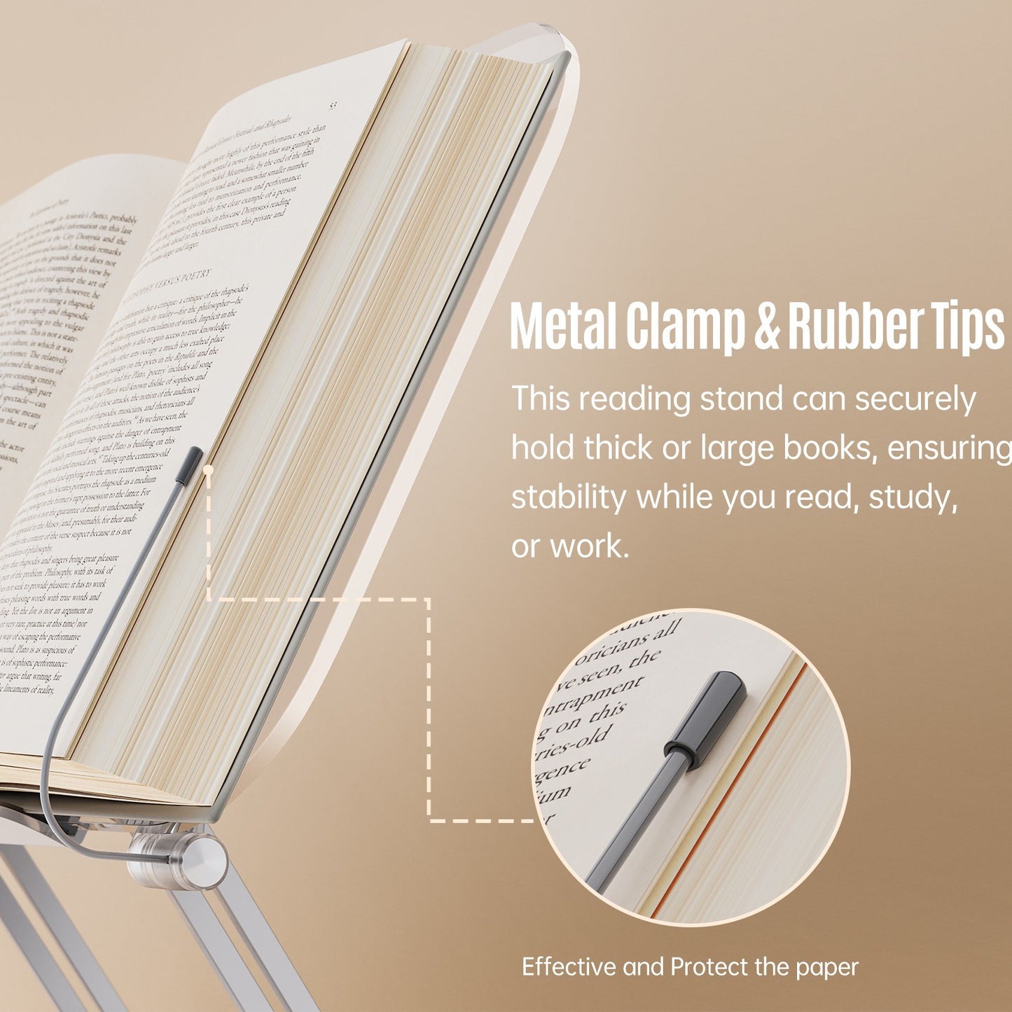Bisofice 360° Rotating Desktop Book Stand with Transparent Acrylic Panel and Adjustable Angle