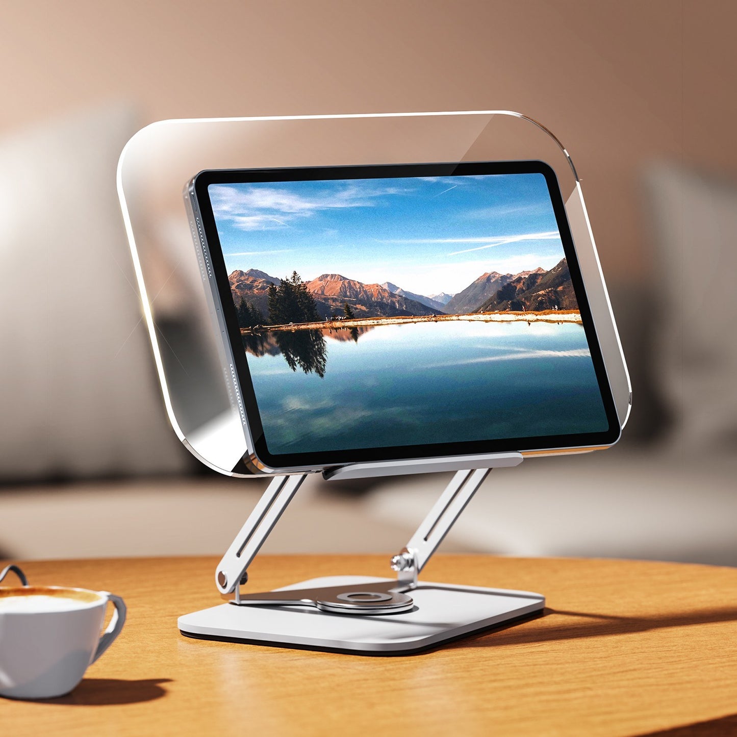 Bisofice 360° Rotating Desktop Book Stand with Transparent Acrylic Panel and Adjustable Angle