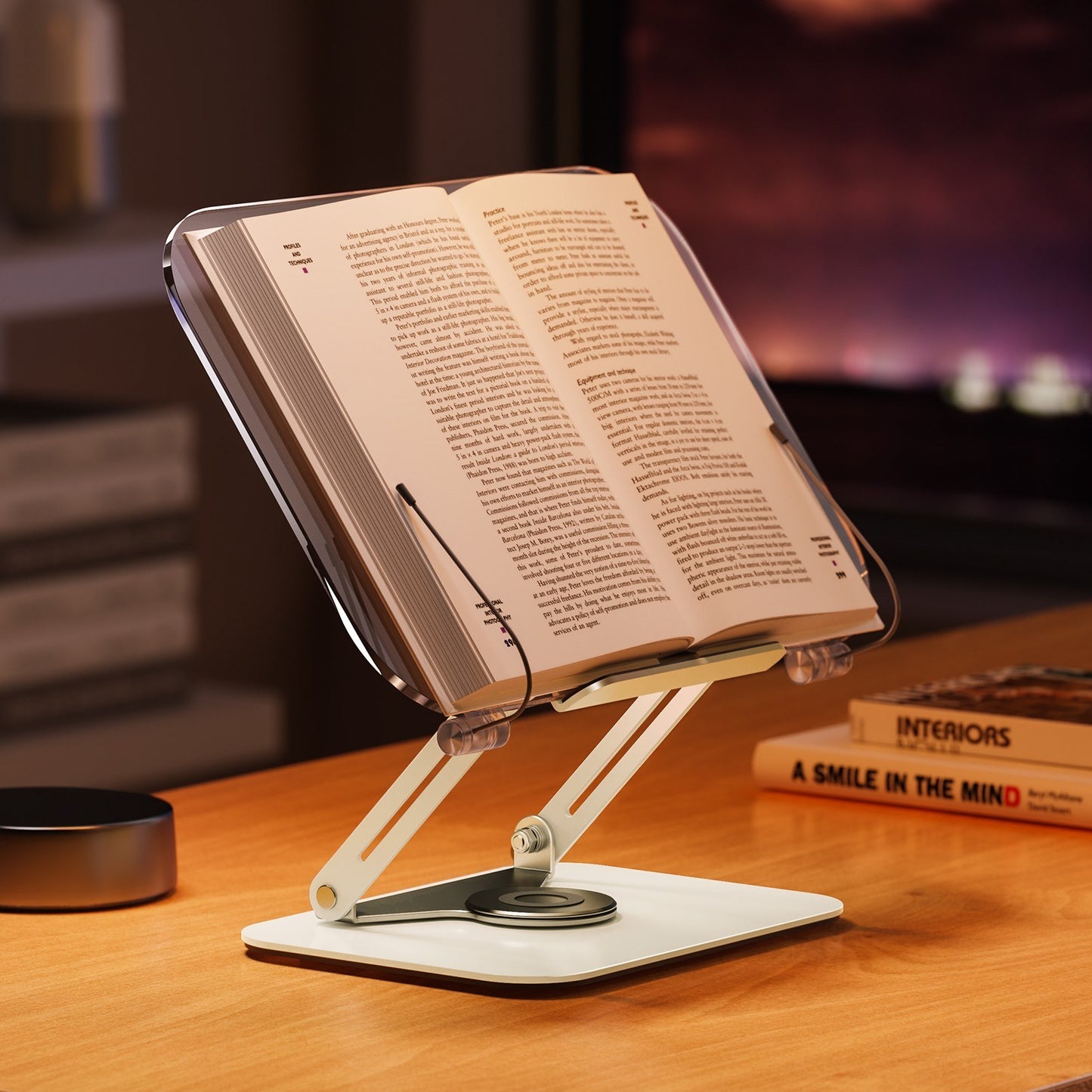 Bisofice 360° Rotating Desktop Book Stand with Transparent Acrylic Panel and Adjustable Angle
