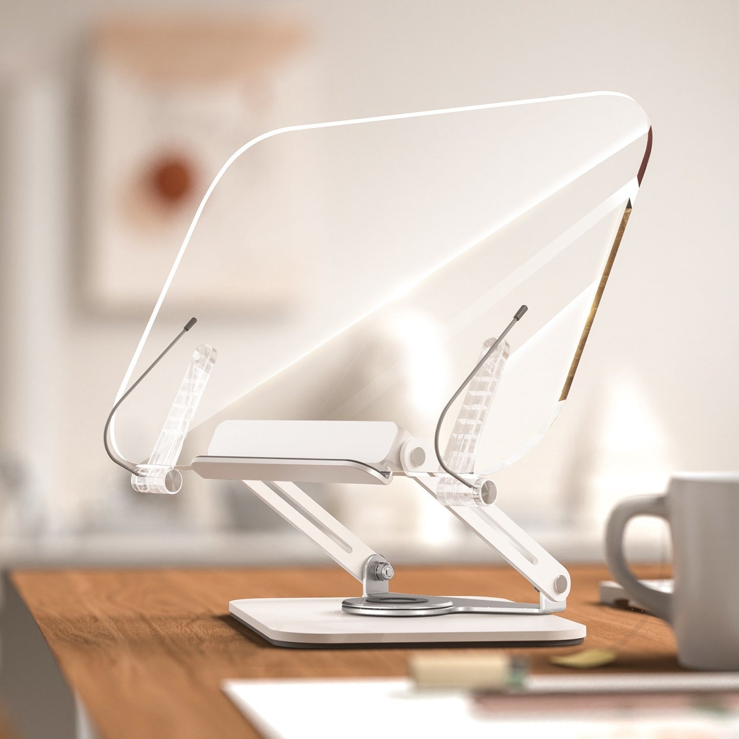 Bisofice 360° Rotating Desktop Book Stand with Transparent Acrylic Panel and Adjustable Angle