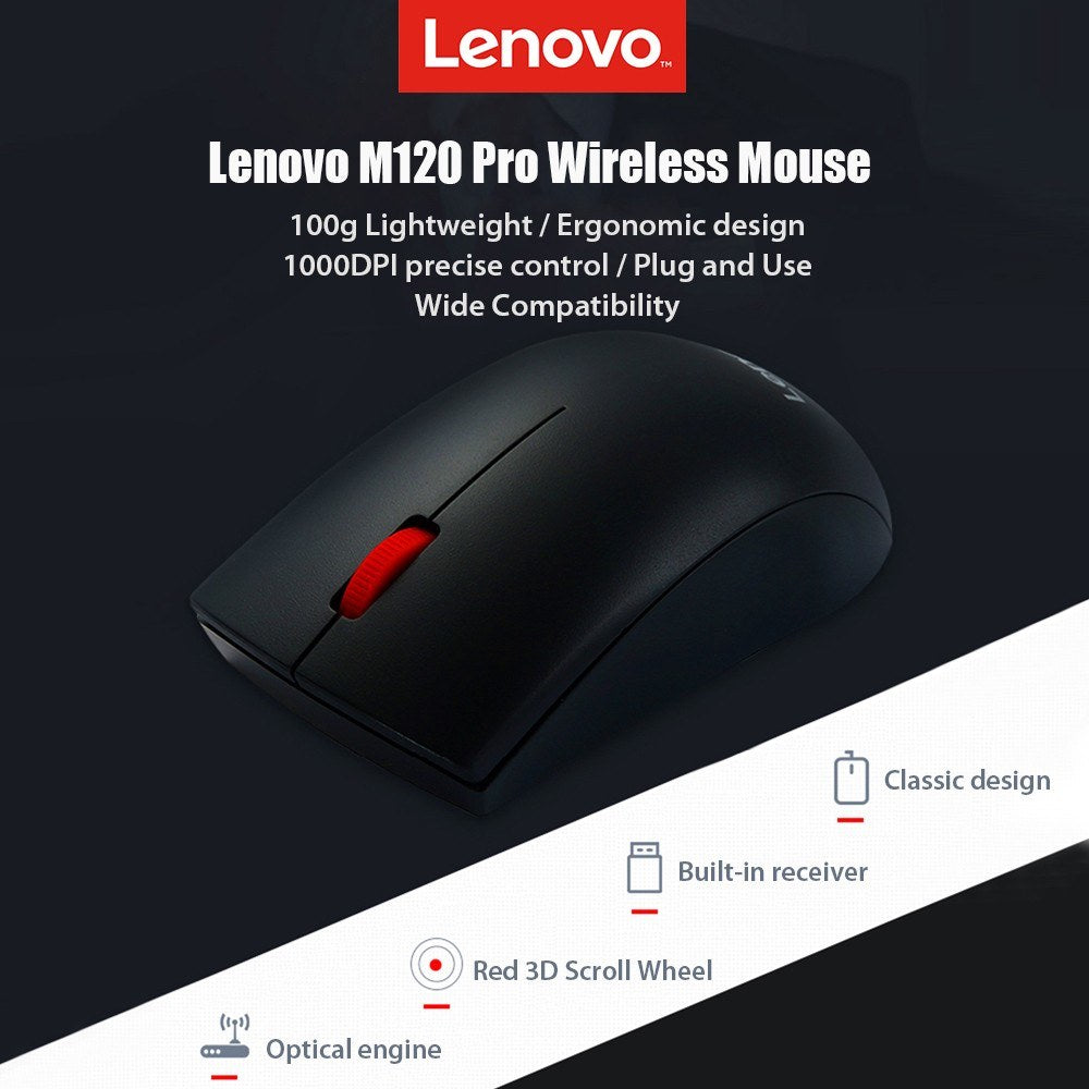 Lenovo M120 Pro 2.4GHz Wireless Laptop Mouse with USB Receiver