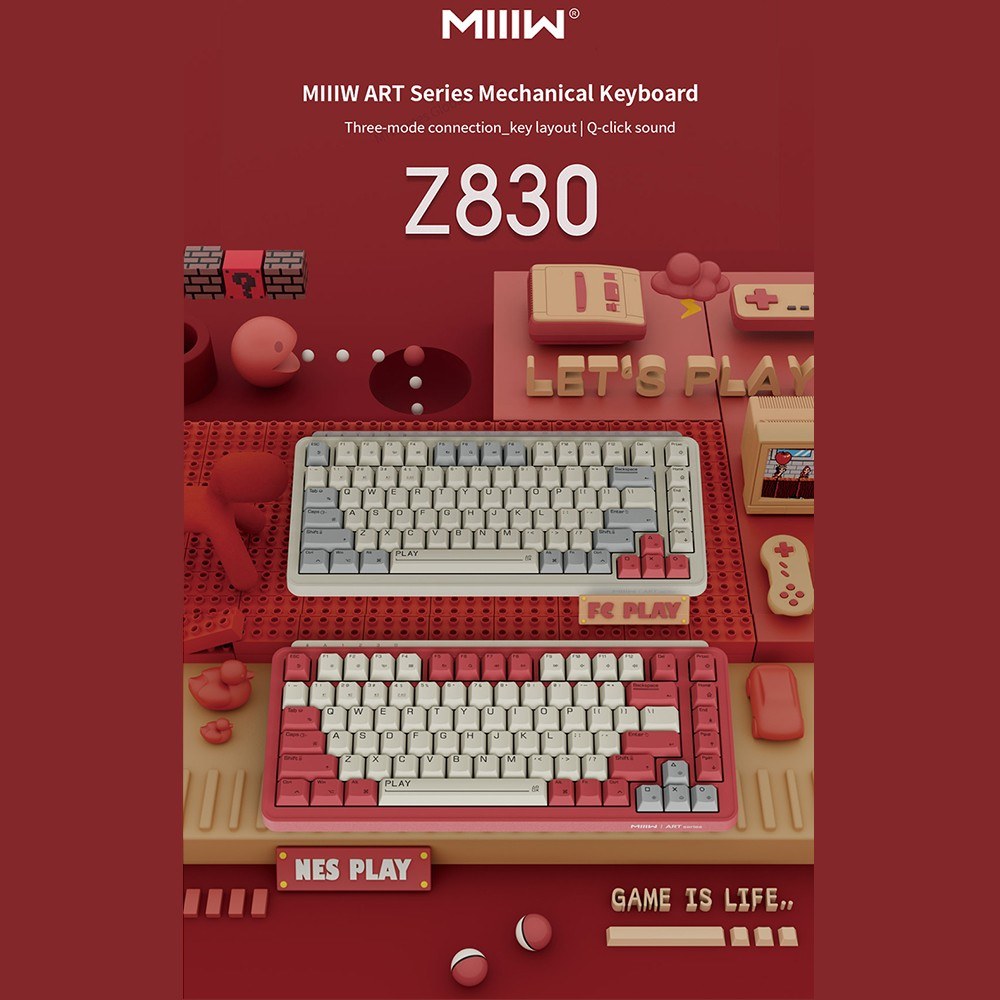 MIIIW ART Z830: Multi-Mode 83-Key Mechanical Keyboard with G Yellow PRO Switch, Double-Layer Silencing, Full-Key Hot Swap, BT 3.0/BLE 5.0