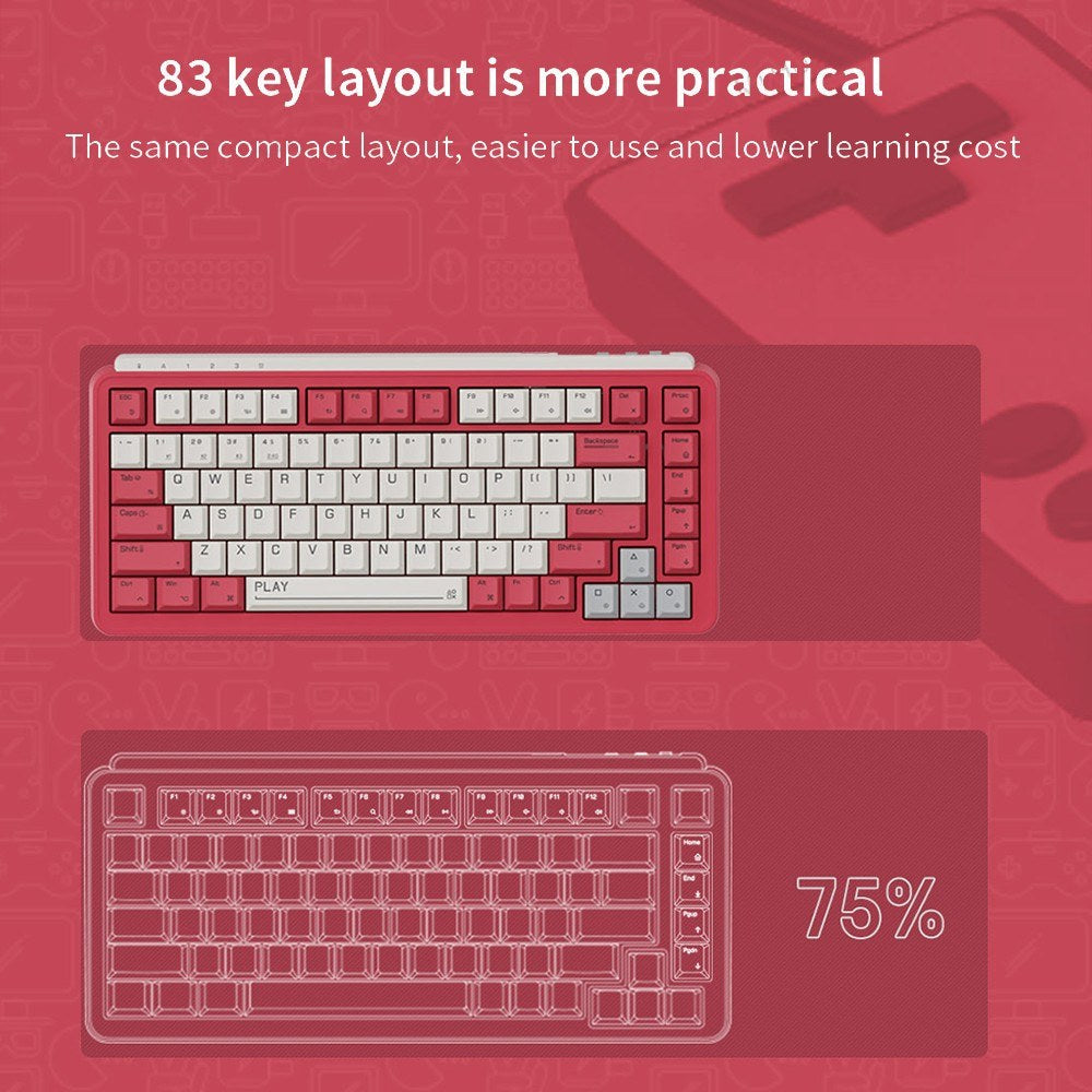MIIIW ART Z830: Multi-Mode 83-Key Mechanical Keyboard with G Yellow PRO Switch, Double-Layer Silencing, Full-Key Hot Swap, BT 3.0/BLE 5.0
